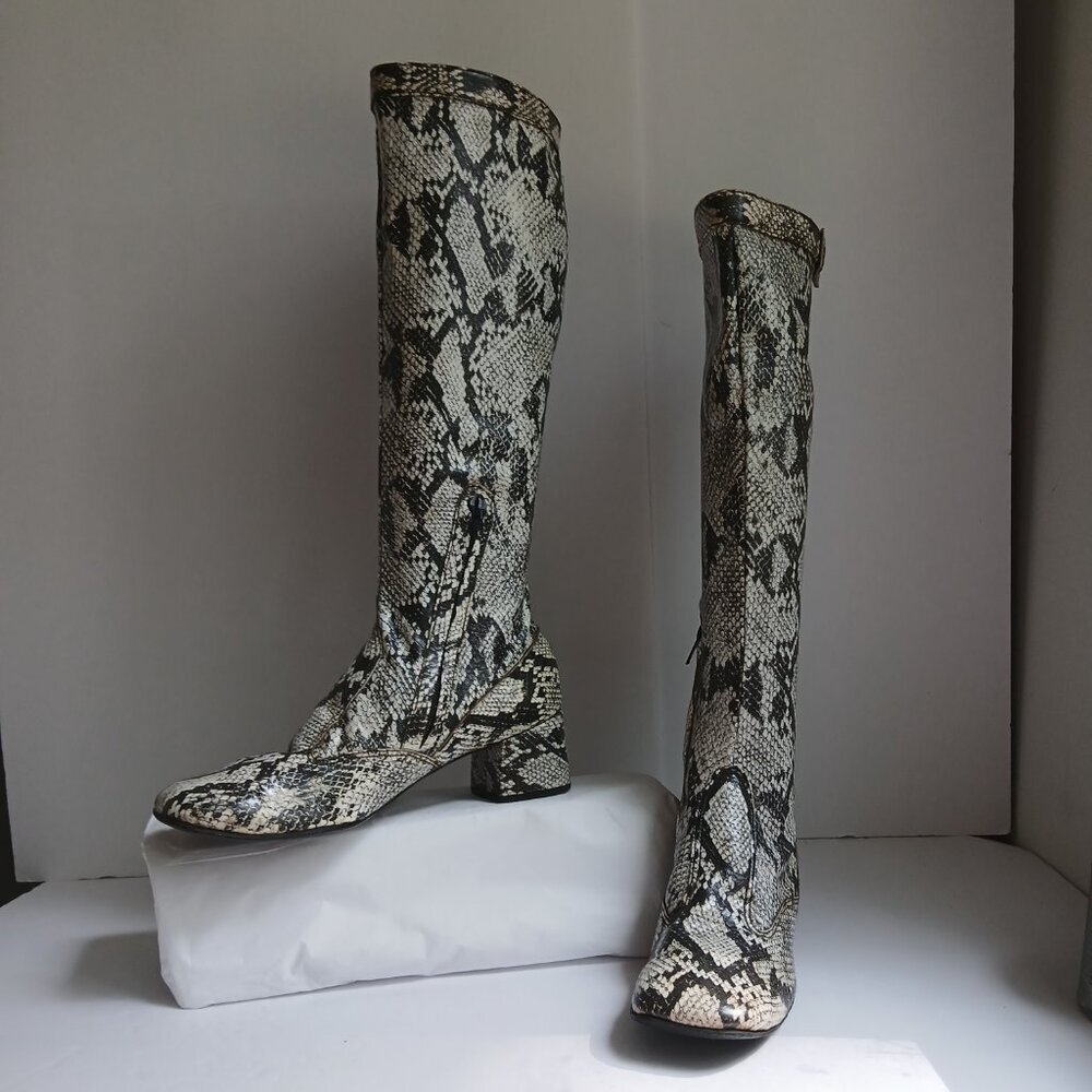 Vintage60's/70's  SnakePrint KneeHigh BlockHeel SquareToe Mod GoGoBoots Sz8 - Picture 14 of 14